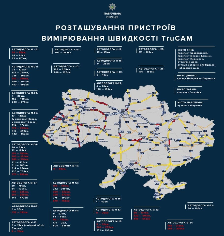 	На дорогах Украины стало больше TruCam: обновлена карта