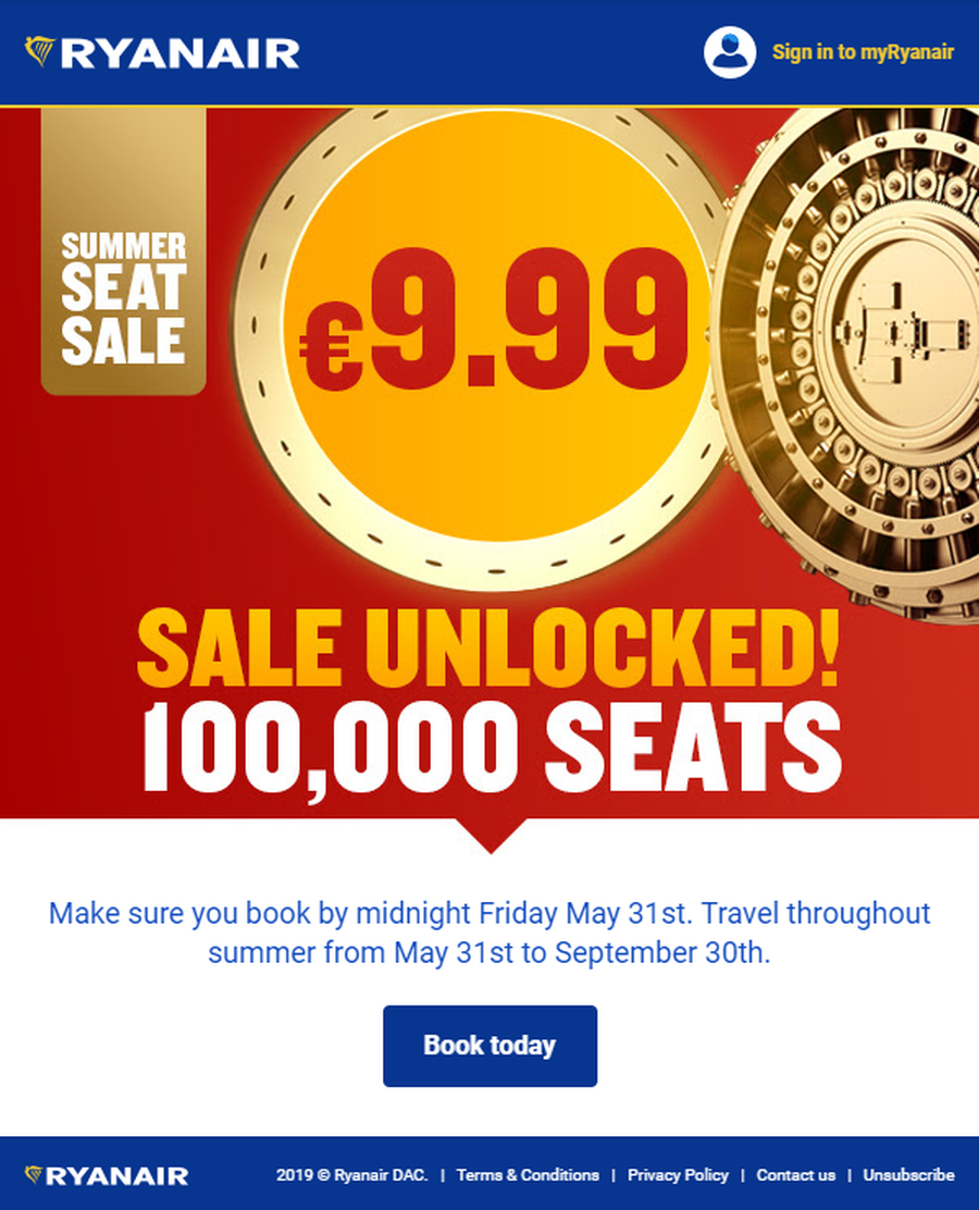 Лоукостер Ryanair объявил суточную распродажу 100 тысяч билетов от 9,99 евро Лоукостер Ryanair объявил суточную распродажу 100 тысяч билетов от 9,99 евро