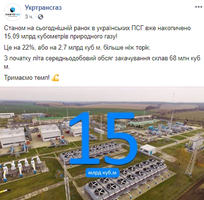 	Украина нарастила закачку газа на зиму