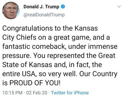 Трамп перепутал штаты США, поздравляя "Канзас-Сити" с победой в Супербоуле (фото)