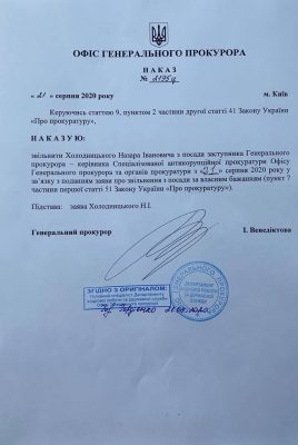 Приказ об увольнении Холодницкого.