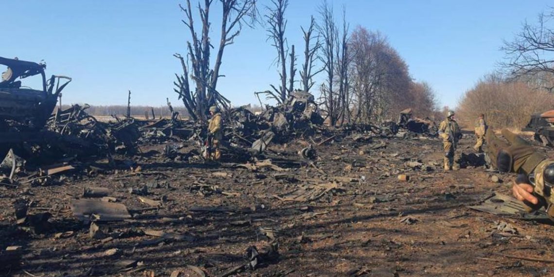 Уничтоженная колонна техники РФ