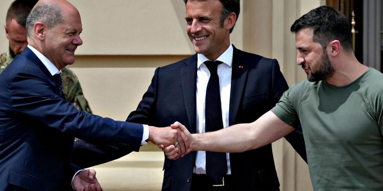 Шольц, Макрон та Зеленський.