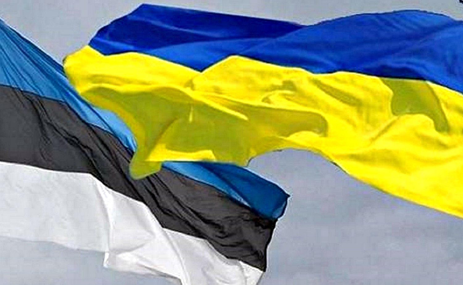 Прапори Естонії та України.