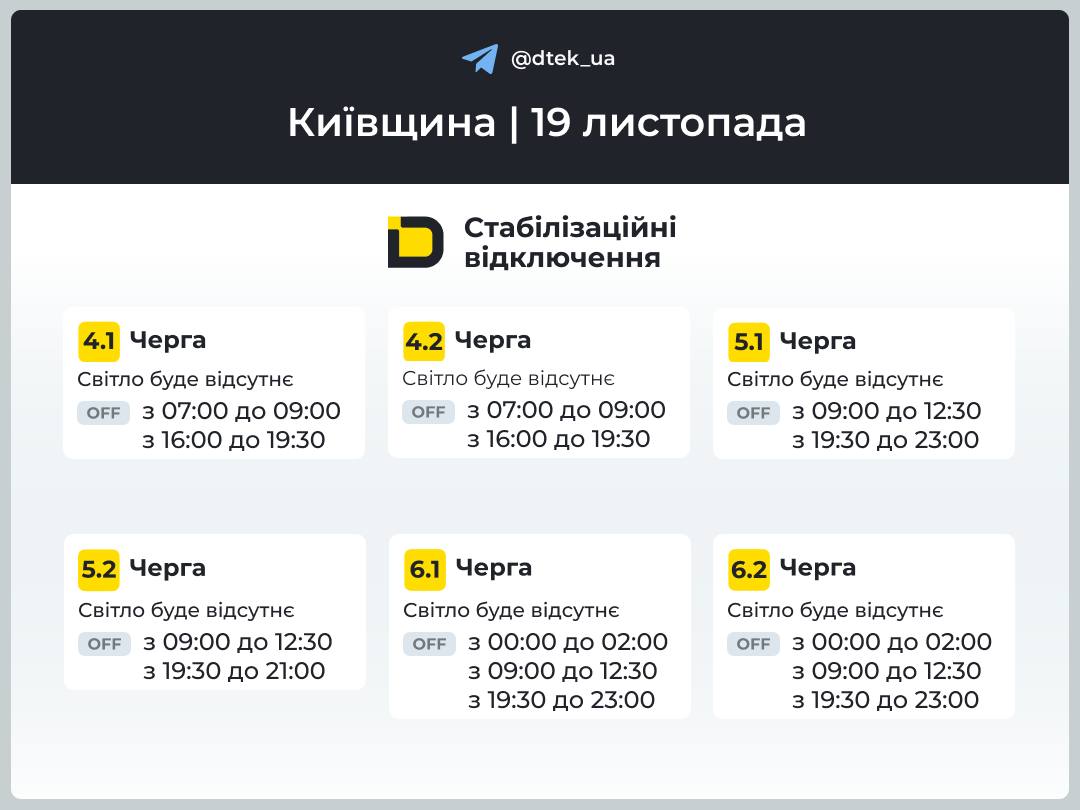 Графік відключення електроенергії у Києві та області 19 листопада: коли та де не буде світла